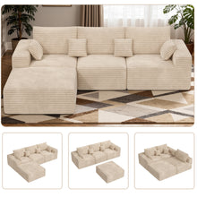 Modern Modular L-Shaped Sofa Striped Upholstered Couch Shaped Sectional Sofa Scandinavian Style Comfortable Seating for Home/Apartment