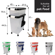 3pcs Airtight Pet Food Storage Container Set on Wheels, Dual-Compartment Dry Dog & Cat Food Dispenser with Rolling Casters and Measuring Scoop