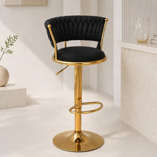 Adjustable Swivel Bar Stool, Modern Velvet Counter Height Bar Chair with Backrest and Footrest, Gold Frame, Perfect for Home Bar, Kitchen Island, Dining, and Commercial Bars