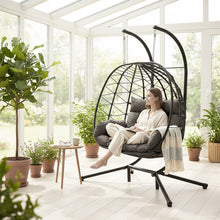 Foldable Hanging Basket, 2-person Egg Chair (2 adults of relatively small build), PE Rattan Chair, Including Cushion, 115x130x68cm.