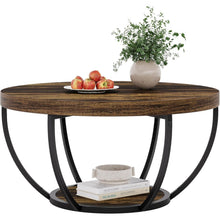 Round Wooden Coffee Table – Double-Layer Design with Open Storage and Metal Legs, Ideal for Living Room or Bedroom