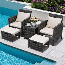 2 Seater Rattan Garden Sofa Set with 2 Armchairs, 2 Ottomans & Storage Coffee Table, Outdoor Patio Conversation Furniture, PE Wicker Chairs for Balcony