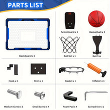 Basketball Hoop Indoor, Mini Basketball Hoop with 7 LED Lighting, Scoreboard, Over Door Basketball Hoop with 3 Modes, Volume Adjustable, Foldable, Basketball Toys for Kid Gifts (Blue)