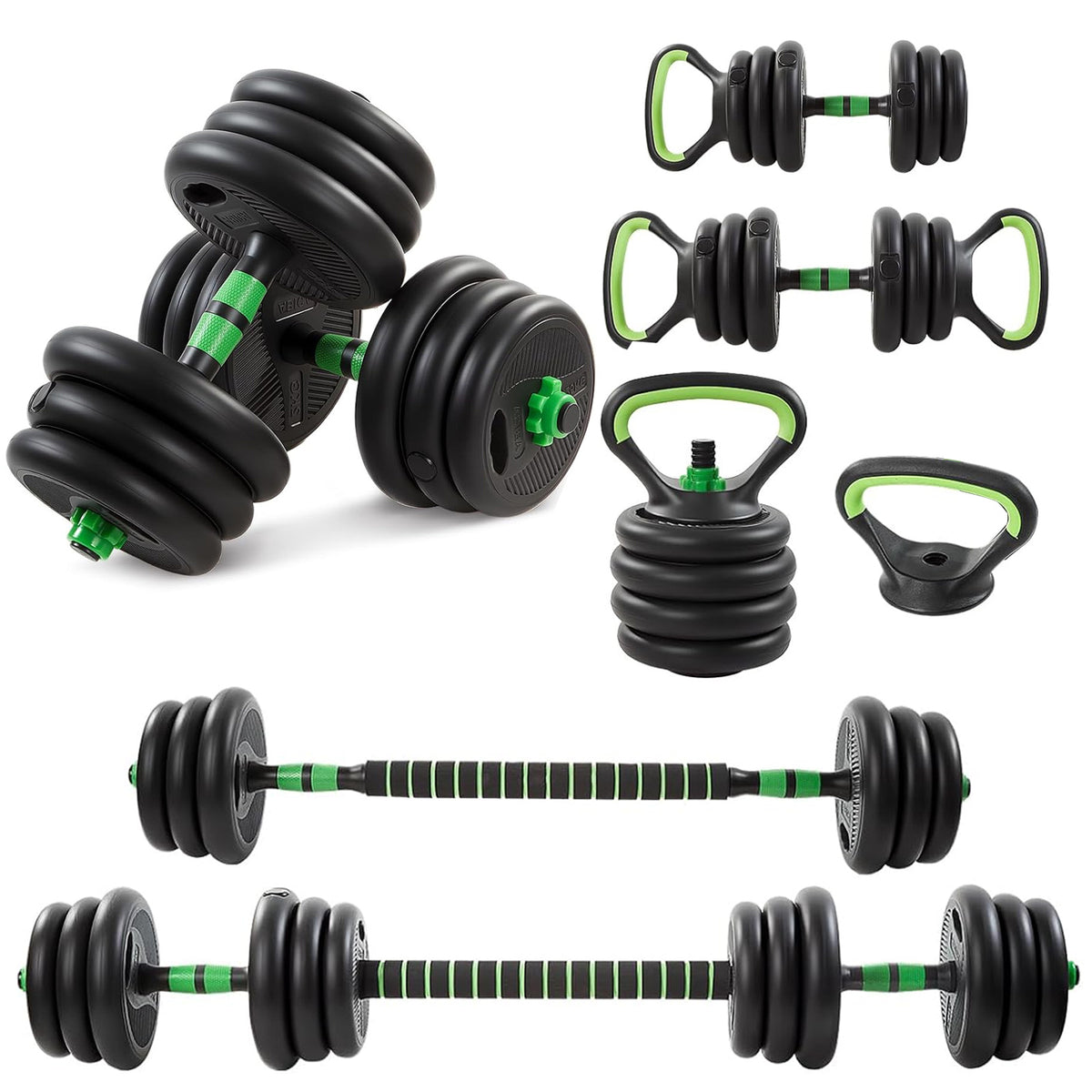 Trintion 20KG 5-in-1 Adjustable Dumbbell Set with Barbell Kettlebell - Home Gym Weights Set for Men Women Includes Resistance Bands (5-Pack), Ab Roller & Gloves - Free Weights for Full Body Workou