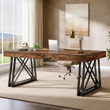 63-Inch Executive Desk, Farmhouse Office Computer Desk with Sturdy X-Shaped Legs, Large Writing Table Business Furniture Workstation for Home Office, Study (Rustic Brown & Black)