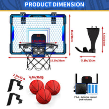 Basketball Hoop Indoor, Mini Basketball Hoop with 7 LED Lighting, Scoreboard, Over Door Basketball Hoop with 3 Modes, Volume Adjustable, Foldable, Basketball Toys for Kid Gifts (Blue)