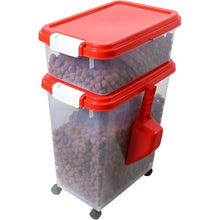 3pcs Airtight Pet Food Storage Container Set on Wheels, Dual-Compartment Dry Dog & Cat Food Dispenser with Rolling Casters and Measuring Scoop