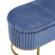 Upholstered Storage Bench with Flip Lid, Corduroy Fabric Padded Ottoman Footrest, Oval-shaped Bedroom End of Bed Bench Stool Footstool, Light Luxury Golden Metal Legs, Perfect for Bedroom, Hallway, Living Room (1pc )