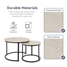Round Coffee Table Nesting Table Set of 2, Side Table for Living Room, Multi-Functional Side Table, Metal Frame with Wood Sofa Table, Stacking Side Table for Bedroom, Balcony
