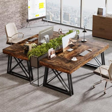 63-Inch Executive Desk, Farmhouse Office Computer Desk with Sturdy X-Shaped Legs, Large Writing Table Business Furniture Workstation for Home Office, Study (Rustic Brown & Black)