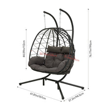 Foldable Hanging Basket, 2-person Egg Chair (2 adults of relatively small build), PE Rattan Chair, Including Cushion, 115x130x68cm.