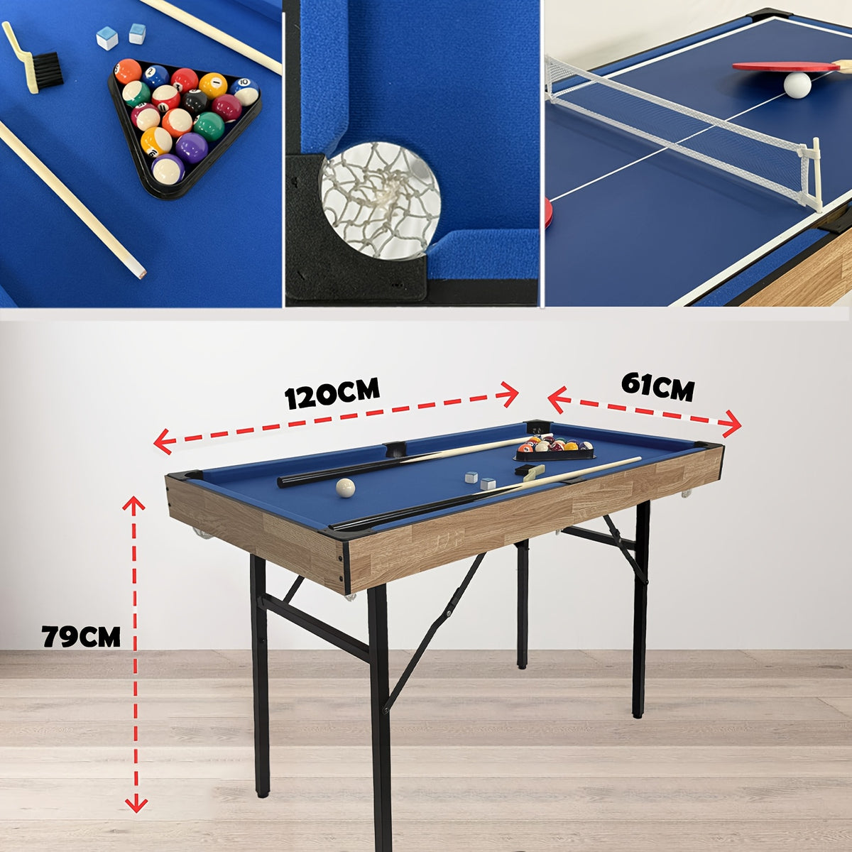 6-In-1 Multi-Game Table Folding Pool Table, Billiards, Hockey, Table Tennis, Bowling, And Shuffleboard with All Additions for Adults