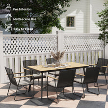 6 Seater Garden Dining Set with Soft Cushions, Rattan Backrest, Rectangular Plastic Top, Garden Furniture Set, Outdoor Dining Table and Chairs for Patio, Balcony, Poolside