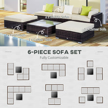 Outsunny 6 PC Sofa Coffee Table Set Sectional Wicker Weave Furniture for Garden Outdoor Conservatory w/ Pillow Cushion