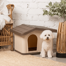 Weatherproof Plastic Pet House Indoor Outdoor Brown Dog Kennel Cat Shelter With Raised Floor & Ventilation, Durable PP Small Animal House For Rabbits Guinea Pigs, Easy Assembly (60x51x41cm)