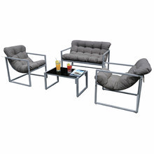 Neo 4 Piece Outdoor Patio Garden Furniture Set Cushions Metal Sofa Loveseat 2 Chairs Glass Coffee Table Balcony Backyard Conservatory