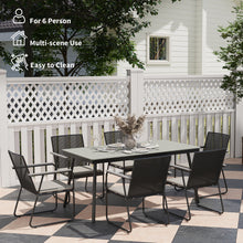 6 Seater Garden Dining Set with Soft Cushions, Rattan Backrest, Rectangular Plastic Top, Garden Furniture Set, Outdoor Dining Table and Chairs for Patio, Balcony, Poolside