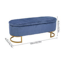 Upholstered Storage Bench with Flip Lid, Corduroy Fabric Padded Ottoman Footrest, Oval-shaped Bedroom End of Bed Bench Stool Footstool, Light Luxury Golden Metal Legs, Perfect for Bedroom, Hallway, Living Room (1pc )