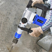 1500W Heavy Duty Rotary Hammer Drill, 3 Function, 4 Adjustable Speed And Adjustable Soft Grip Handle, Include 5 Drill Bits, Point And Flat Chisel with Case