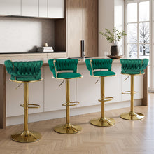 2pcs Modern Swivel Woven Velvet Bar Stools, Stool, 360° Swivel Adjustable Height Bar Stool with Backrests Golden Metal Tall Bar Stools Counter Height for Kitchen Island, for Christmas, Festival, New Year'S Gift