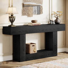63" Console Table, Farmhouse 2-Tier Entryway Table with U-Shaped Base, Narrow Long Wood Sofa Table Behind Couch Table for Living Room, Hallway, Foyer, Black