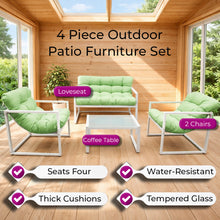 Neo 4 Piece Outdoor Patio Garden Furniture Set Cushions Metal Sofa Loveseat 2 Chairs Glass Coffee Table Balcony Backyard Conservatory