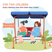 2 Seat Kids Swing Chair with Adjustable Canopy, Cowboy Themed Double Kids Garden Swing Bench with Safety Belts for Patio Park Porch, for Ages 3-6 Years - Red and Blue