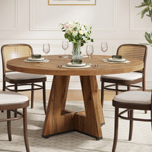 Round Dining Table Suitable for 4 People - 119.38 cm Retro Base & Engineered Wood Tabletop, Multi-Functional Kitchen Table for Dining Room, Conference Desk, Office Desk, Space-Saving for Small Homes, Assembly