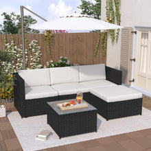 mcc direct 5pcs Large Rattan Garden Outdoor Furniture Patio Sofa Set with Glass Coffee Table Outdoor Cushions for Garden or Conservatory Rupert