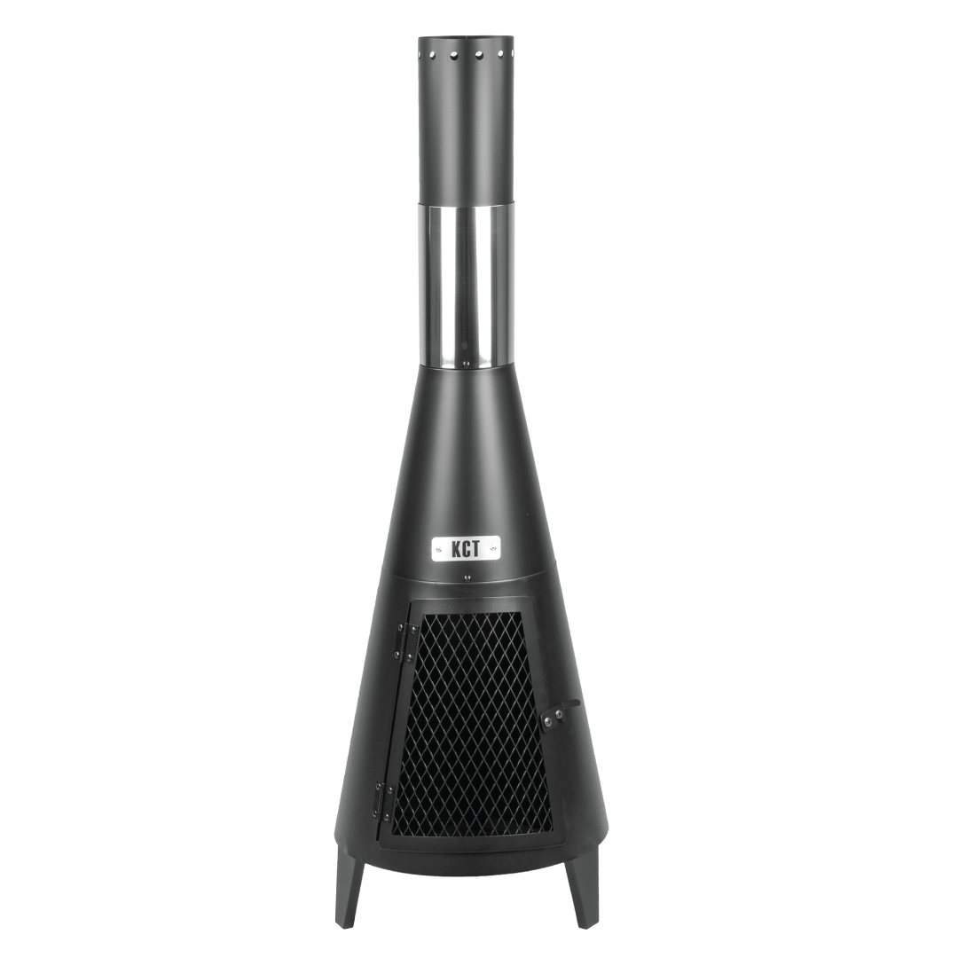 KCT Contemporary Chiminea Outdoor Garden Metal Steel Fire Pit with Chimney and Poker Large Patio Heater Wood Log Burner Fireplace