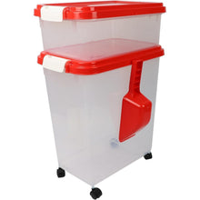 3pcs Airtight Pet Food Storage Container Set on Wheels, Dual-Compartment Dry Dog & Cat Food Dispenser with Rolling Casters and Measuring Scoop