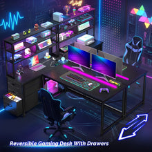 152.4cmH Tall L-Shaped Corner Computer Desk, Reversible Gaming Desk with Storage Rack And Fabric Drawers And Mesh PC Tower Stand, PC Table Workstation, Suitable for Home Offices