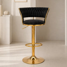 Adjustable Swivel Bar Stool, Modern Velvet Counter Height Bar Chair with Backrest and Footrest, Gold Frame, Perfect for Home Bar, Kitchen Island, Dining, and Commercial Bars
