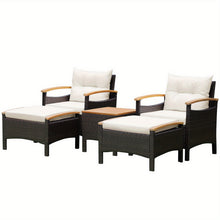 DORTALA 5pcs Outdoor Wicker Patio Furniture Sectional Conversation Set with Cushioned Zipped Pillows & 2 Ottomans - All-Weather PE Rattan Sofa, Poolside Garden Seating Suitable for Porch, Balcony - (Assembly Required)