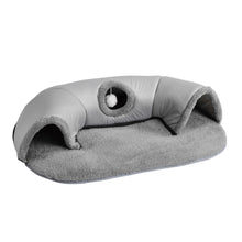 2-in-1 Cat Tunnel, Bed & Playhouse, Soft Fluffy Pet Bed, Cozy Hideout for Small Cats,Rabbits,Guinea Pigs,Hamsters, Anti-Slip Bottom, Zip Detachable for Easy-Clean Design, Durable Pet Toy, M/L Size