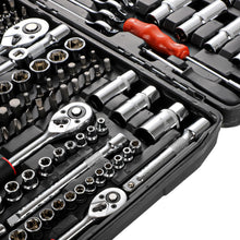 215pcs Socket Set with Ratchet Wrench, Drill Bits, and Hex Keys - Complete Mechanic Tool Kit with 1/2", 1/4", and 3/8" Drive Sizes