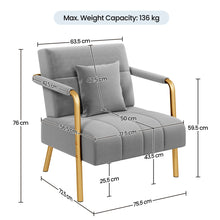 Costoffs Accent Chair 75.5cm Wide Velvet Upholstered Accent Bedroom Chair with Gold Metal Frame & Cosy Pillow, Modern Design, Ideal 1-Seater Leisure Armchair for Living Room, Bedroom, Office, Studio, Light Grey/Pink/Beige