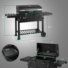 Large Heavy-Duty Cast Iron Outdoor BBQ Grill & Smoker - Commercial-Grade Portable Charcoal Grill with Dual Doors, Foldable Tabletop & Side Tables, Heavy-Duty & Wheels for Backyard, Patio, Camping - No Assembly Required (