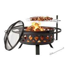 76cm Outdoor Fire Pit With Grill, Steel Fire Bowl for BBQ Camping Picnic, Garden Patio Heater Charcoal Log Wood Burner
