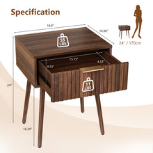 1-Drawer Bedroom Nightstand with Tall Legs, Slatted Particleboard & MDF Bedside Table with Melamine & Vacuum-Formed Finish, 2 Sizes 48×38×60cm/40×30×55cm, 1/2 -Pcs Options, Oak/Walnut Wood Grain for Bedroom