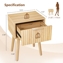 1-Drawer Bedroom Nightstand with Tall Legs, Slatted Particleboard & MDF Bedside Table with Melamine & Vacuum-Formed Finish, 2 Sizes 48×38×60cm/40×30×55cm, 1/2 -Pcs Options, Oak/Walnut Wood Grain for Bedroom