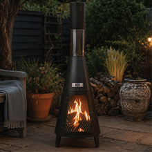 KCT Contemporary Chiminea Outdoor Garden Metal Steel Fire Pit with Chimney and Poker Large Patio Heater Wood Log Burner Fireplace