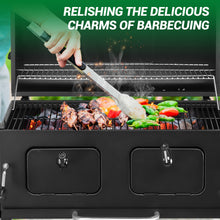Large Heavy-Duty Cast Iron Outdoor BBQ Grill & Smoker - Commercial-Grade Portable Charcoal Grill with Dual Doors, Foldable Tabletop & Side Tables, Heavy-Duty & Wheels for Backyard, Patio, Camping - No Assembly Required (
