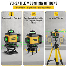 Laser Level 360 Self Leveling, Green Line 4D 16 Lines Laser Leveler Tool Cross Laser with Platform Wall-Mount Bracket Target Plate Carrying Box 2 Batteries Set