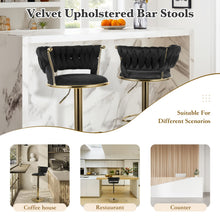 2pcs Modern Swivel Woven Velvet Bar Stools, Stool, 360° Swivel Adjustable Height Bar Stool with Backrests Golden Metal Tall Bar Stools Counter Height for Kitchen Island, for Christmas, Festival, New Year'S Gift