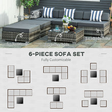Outsunny 6 PC Sofa Coffee Table Set Sectional Wicker Weave Furniture for Garden Outdoor Conservatory w/ Pillow Cushion