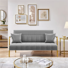 Costoffs Sofa Couch Modern Velvet Sofa Couch, 143cm Small Loveseat with Gold-tone Metal Arms & Legs, Upholstered Design, Includes 2 Pillows, Ideal for Bedroom, Home Office, Studio, Small Spaces, Light Grey/Green/Beige/Black/Pink