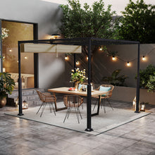 Pergola Garden Gazebo with Sliding Roof, Garden Arbours, Patio Canopy Gazebo Party Tent Metal Stable Garden Tent for Patio, Garden, Deck (Beige/Black)