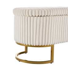 Upholstered Storage Bench with Flip Lid, Corduroy Fabric Padded Ottoman Footrest, Oval-shaped Bedroom End of Bed Bench Stool Footstool, Light Luxury Golden Metal Legs, Perfect for Bedroom, Hallway, Living Room (1pc )