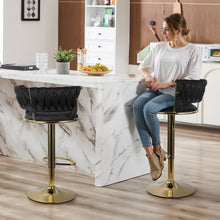 2pcs Modern Swivel Woven Velvet Bar Stools, Stool, 360° Swivel Adjustable Height Bar Stool with Backrests Golden Metal Tall Bar Stools Counter Height for Kitchen Island, for Christmas, Festival, New Year'S Gift